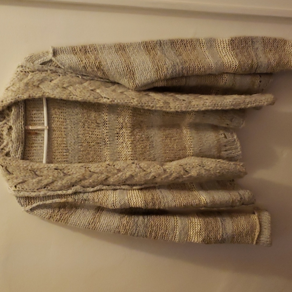 FREE PEOPLE SIZE L LAVENDER/WHITE KNIT SWEATER /CARDI